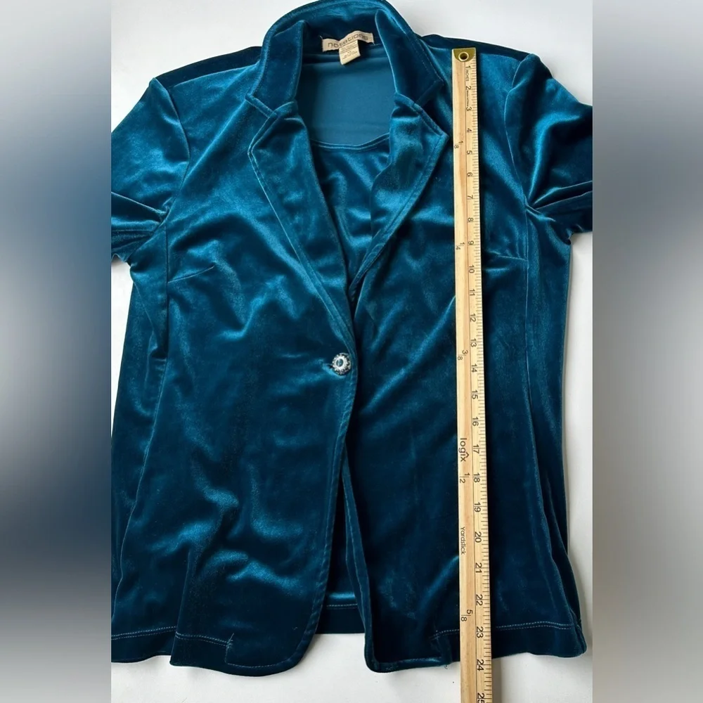 Vintage Notations Teal Blue Soft Velour Layered Look Blouse Top Women’s Medium - Picture 5 of 5